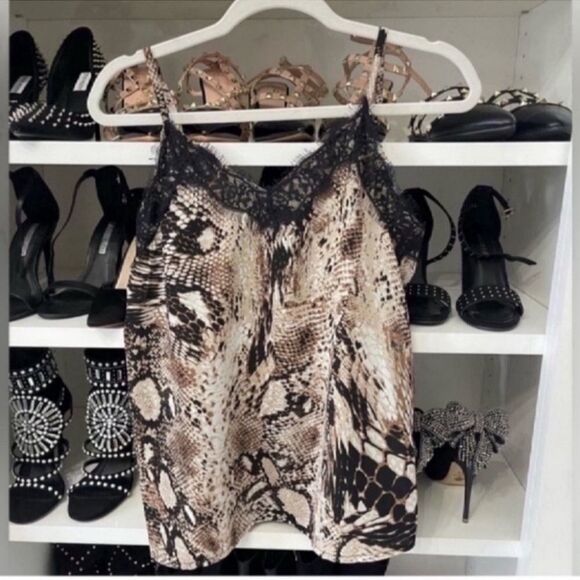 Lace Trim Buttoned Snakeskin Cami Top size Small - Picture 5 of 5